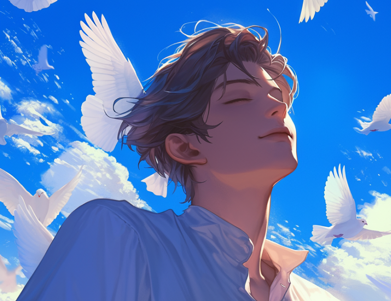 空を見上げる男性のAIイラスト